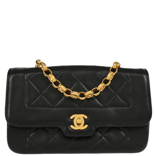 Chanel 1991-1994 Black Lambskin Single Flap Shoulder Bag