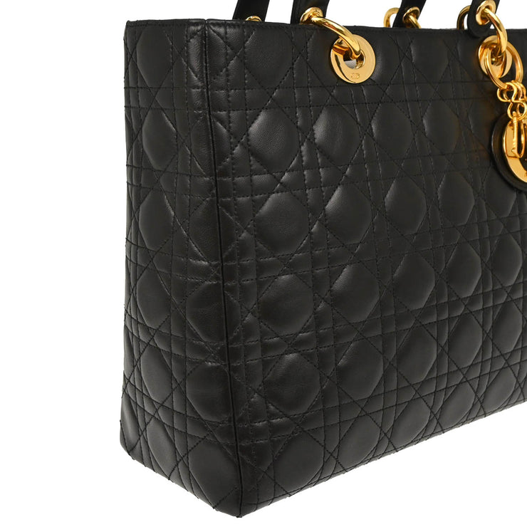 Christian Dior 1997 Black Lambskin Large Lady Dior Cannage 2way Shoulder Handbag