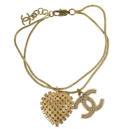 Chanel Heart CC Chain Bracelet Gold Rhinestone 01P
