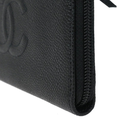 Chanel 2003-2004 Black Caviar Long Wallet Purse