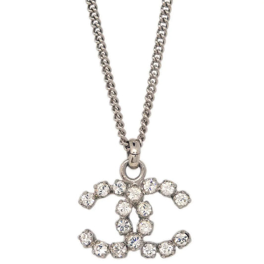 Chanel CC Chain Necklace Pendant Rhinestone Silver 04V