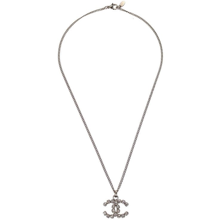 Chanel CC Chain Necklace Pendant Rhinestone Silver 04V