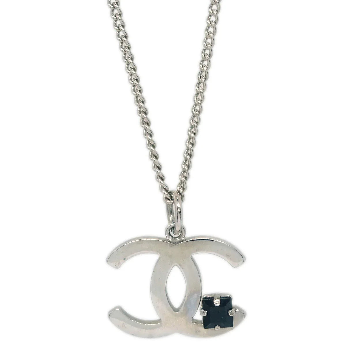 Chanel CC Chain Necklace Pendant Rhinestone Silver 05P