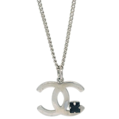 Chanel CC Chain Necklace Pendant Rhinestone Silver 05P