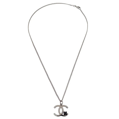 Chanel CC Chain Necklace Pendant Rhinestone Silver 05P