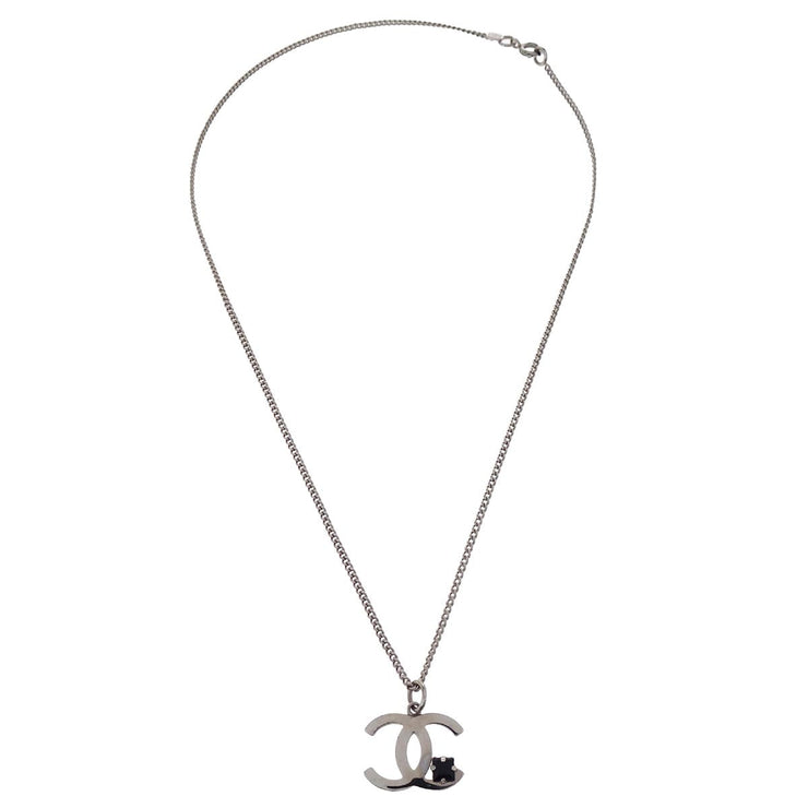 Chanel CC Chain Necklace Pendant Rhinestone Silver 05P
