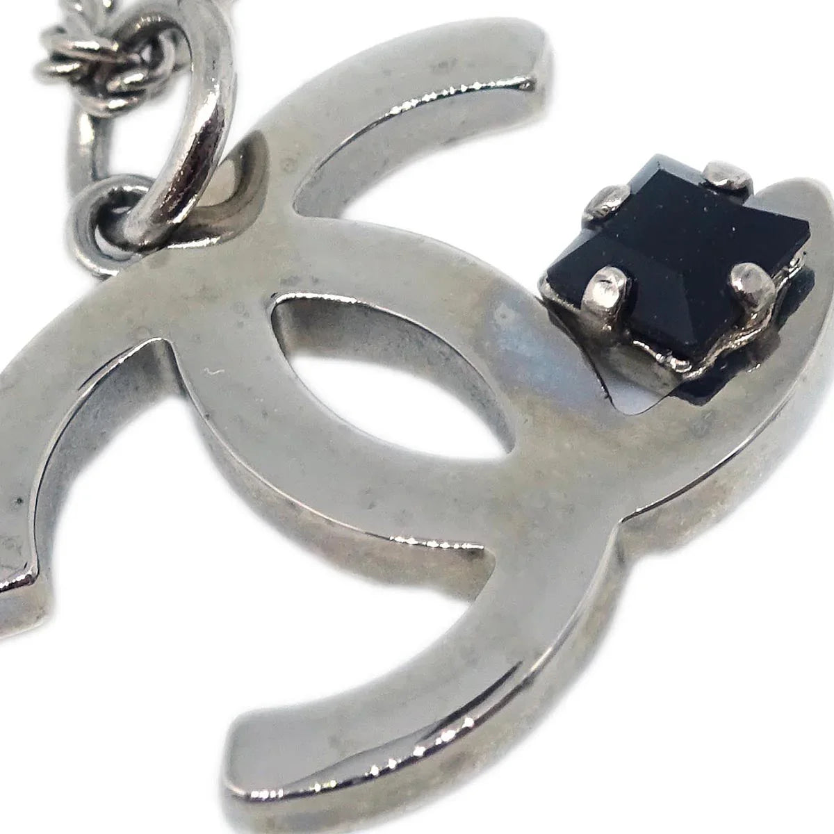Chanel CC Chain Necklace Pendant Rhinestone Silver 05P
