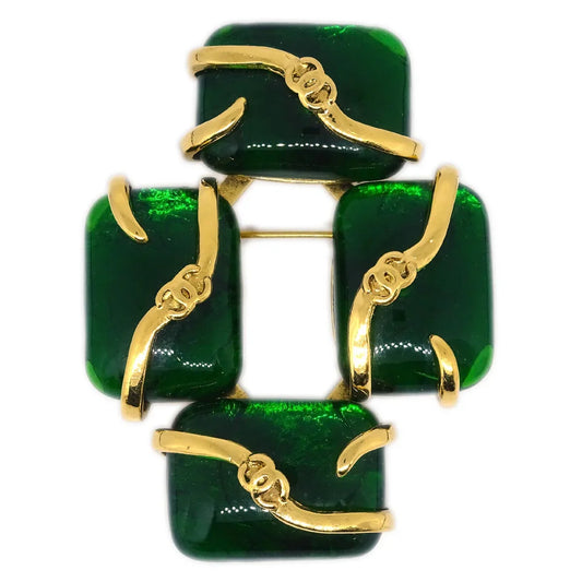 Chanel Gripoix Brooch Pin Gold Green 94P