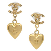 Chanel Heart Dangle Piercing Earrings Gold Rhinestone 02P