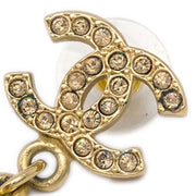 Chanel Heart Dangle Piercing Earrings Gold Rhinestone 02P
