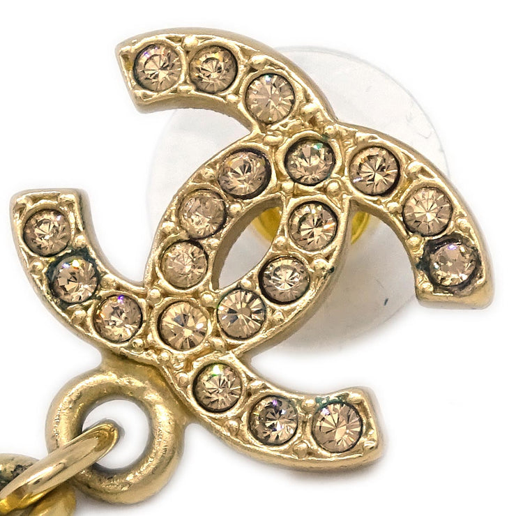 Chanel Heart Dangle Piercing Earrings Gold Rhinestone 02P