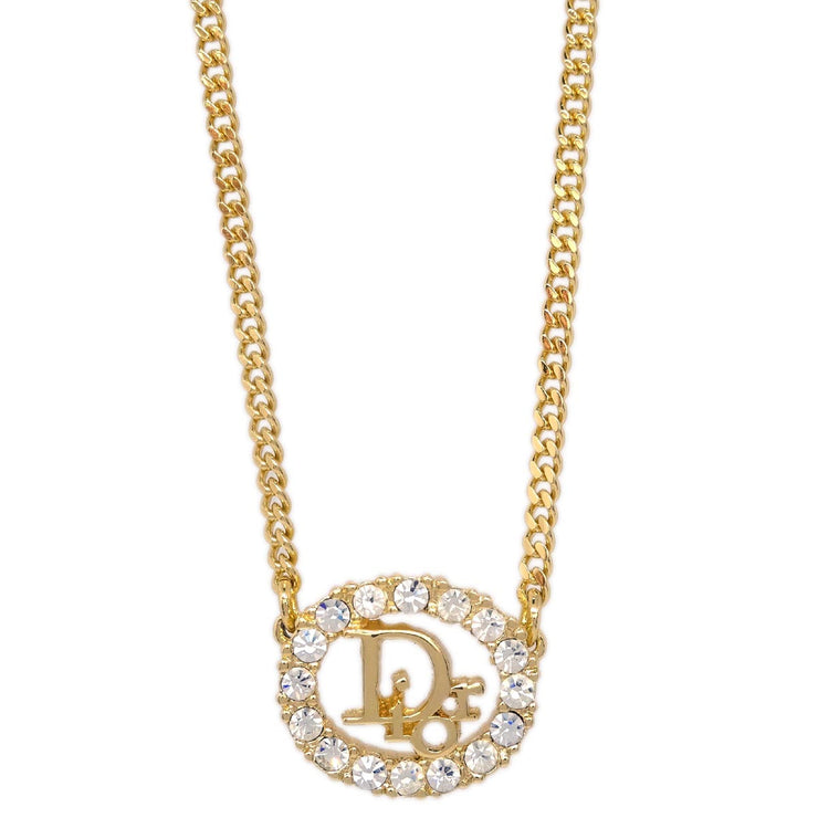 Christian Dior Necklace Pendant Gold Rhinestone