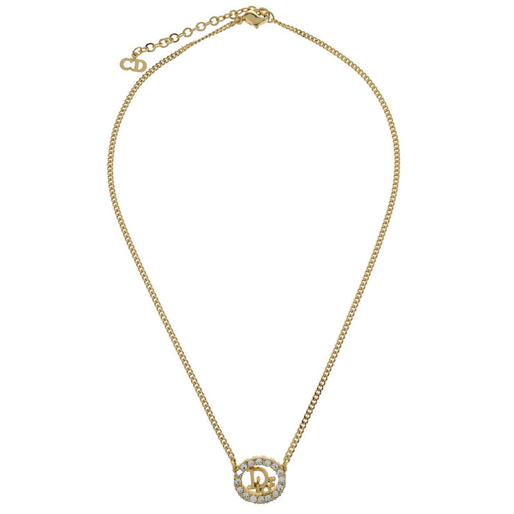 Christian Dior Necklace Pendant Gold Rhinestone