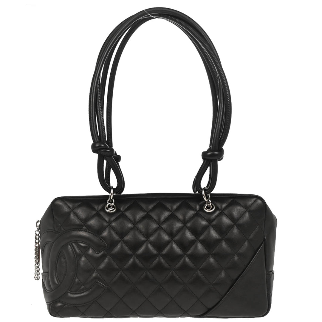 本物 Black 2006-2008 Chanel Calfskin Bag Bowling Ligne Cambon バッグ