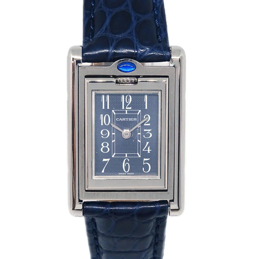 Cartier * Tank Basculante SM Ref.2386 Quartz Watch SS Navy