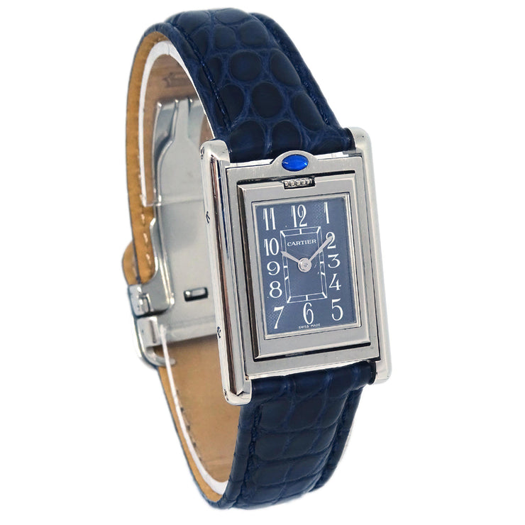 Cartier * Tank Basculante SM Ref.2386 Quartz Watch SS Navy
