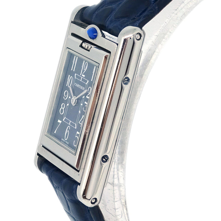Cartier * Tank Basculante SM Ref.2386 Quartz Watch SS Navy