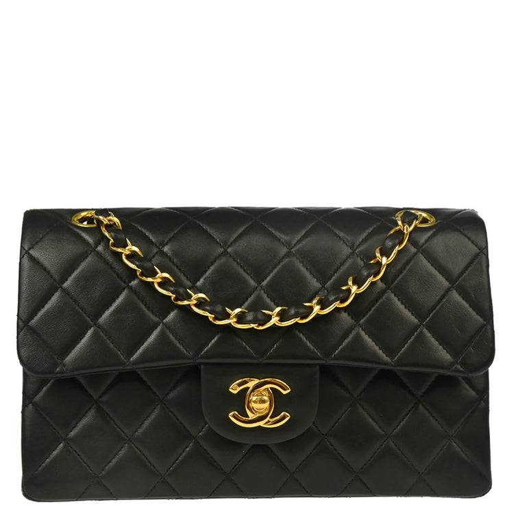 Chanel 1997-1999 Black Lambskin Small Classic Double Flap Shoulder Bag