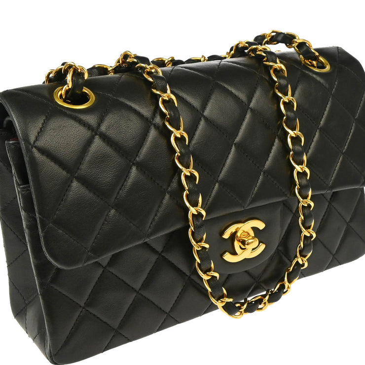 Chanel 1997-1999 Black Lambskin Small Classic Double Flap Shoulder Bag