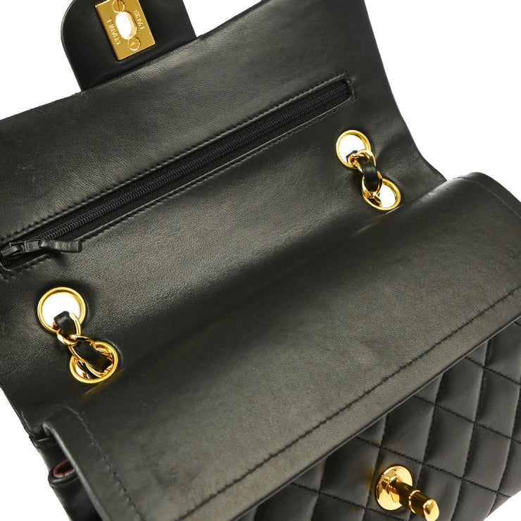 Chanel 1997-1999 Black Lambskin Small Classic Double Flap Shoulder Bag