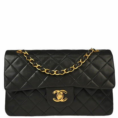 Chanel 1991-1994 Black Lambskin Small Classic Double Flap Shoulder Bag