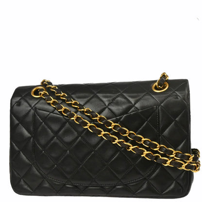 Chanel 1991-1994 Black Lambskin Small Classic Double Flap Shoulder Bag
