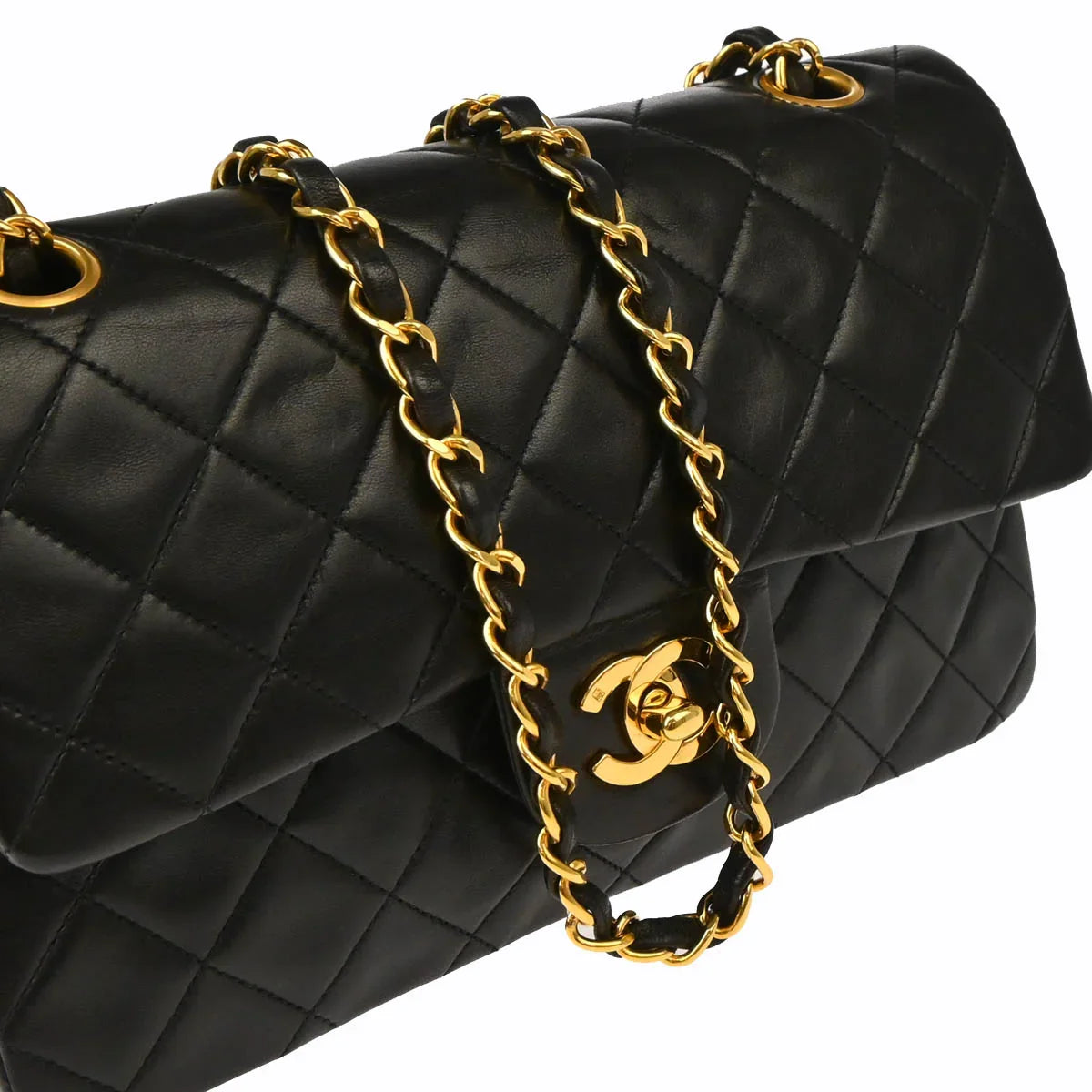 Chanel 1991-1994 Black Lambskin Small Classic Double Flap Shoulder Bag