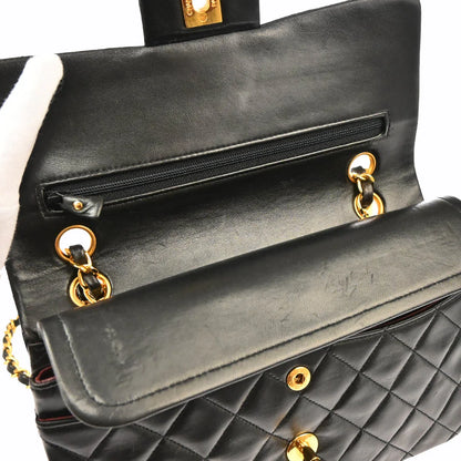 Chanel 1991-1994 Black Lambskin Small Classic Double Flap Shoulder Bag