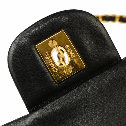 Chanel 1991-1994 Black Lambskin Small Classic Double Flap Shoulder Bag