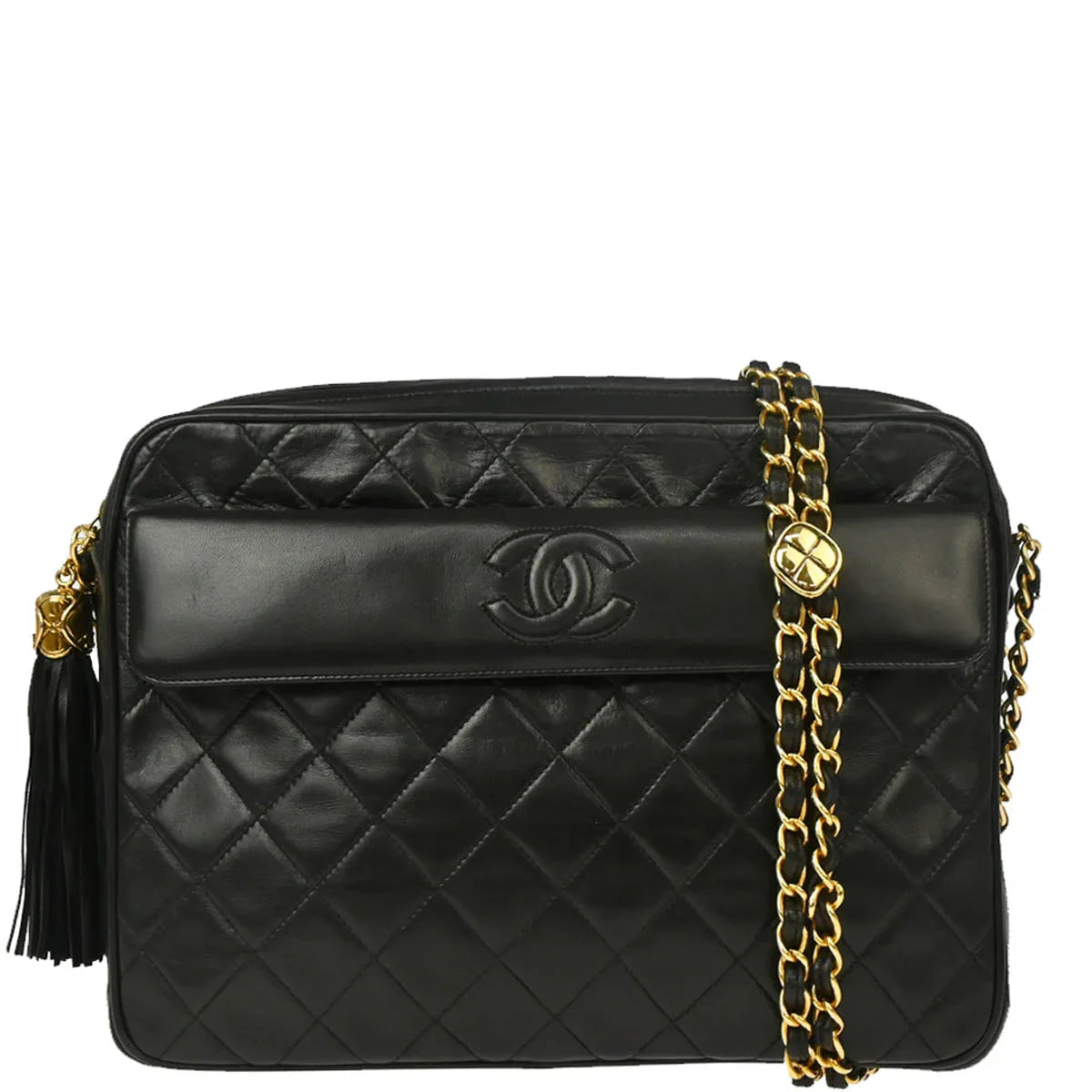 Chanel 1989-1991 Black Lambskin Camera Bag Large