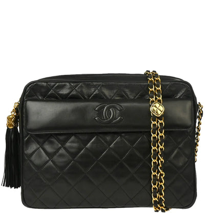 Chanel 1989-1991 Black Lambskin Camera Bag Large