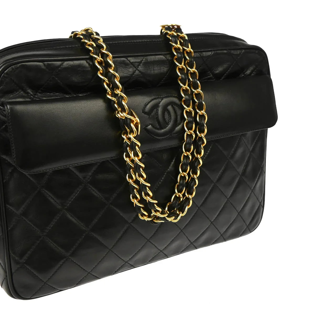 Chanel 1989-1991 Black Lambskin Camera Bag Large