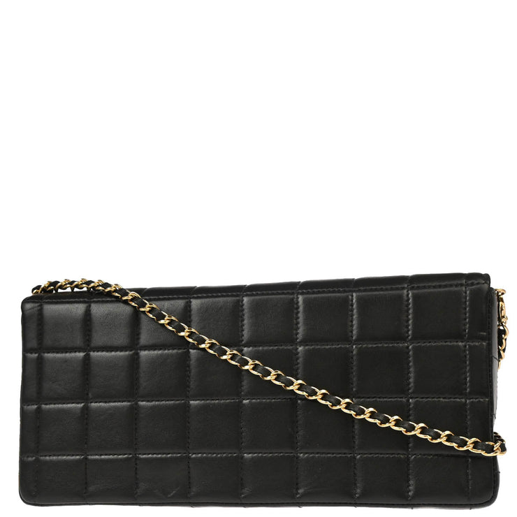 Chanel 2003-2004 Black Lambskin East West Choco Bar Shoulder Bag