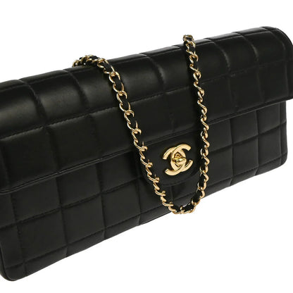 Chanel 2003-2004 Black Lambskin East West Choco Bar Shoulder Bag