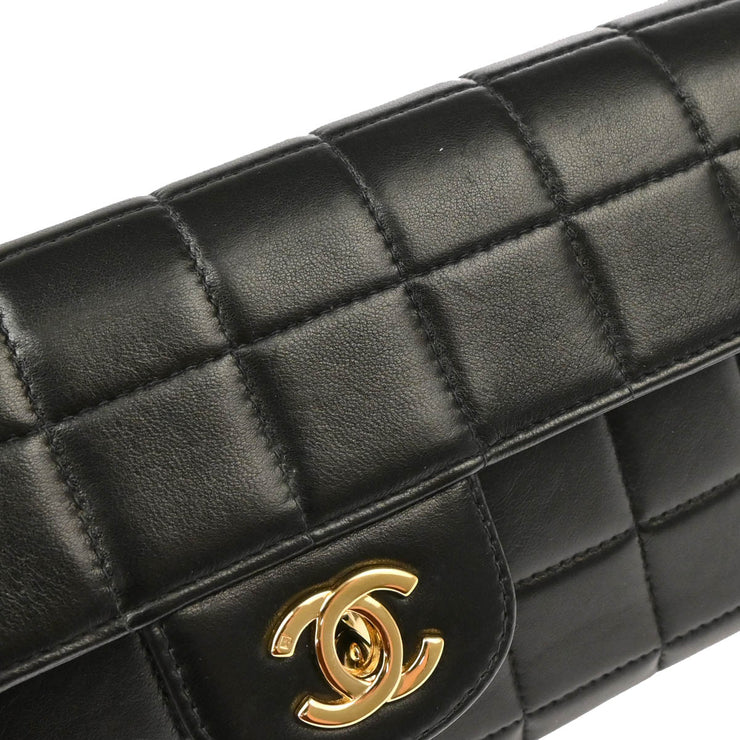 Chanel 2003-2004 Black Lambskin East West Choco Bar Shoulder Bag