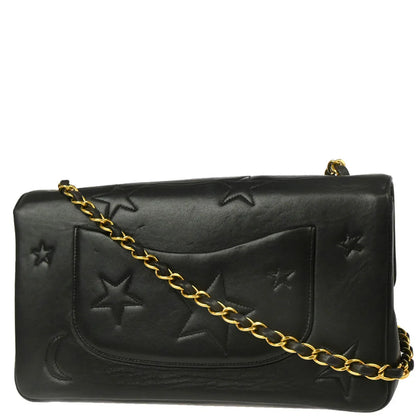 Chanel 1994-1996 Black Lambskin Star Stitch Classic Single Flap Medium