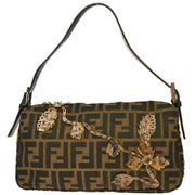 Fendi * Brown Python Beads Zucca Baguette Handbag
