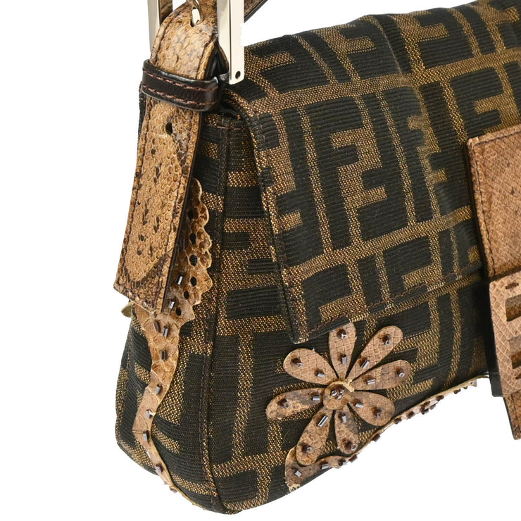 Fendi * Brown Python Beads Zucca Baguette Handbag