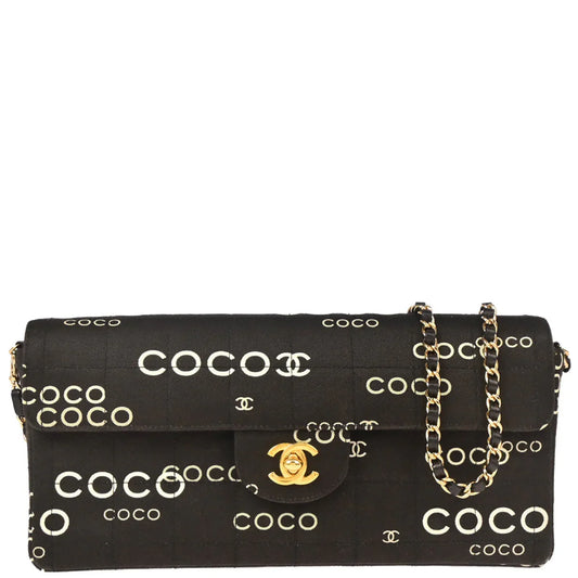 Chanel 2000-2001 Black Canvas COCO East West Choco Bar Shoulder Bag