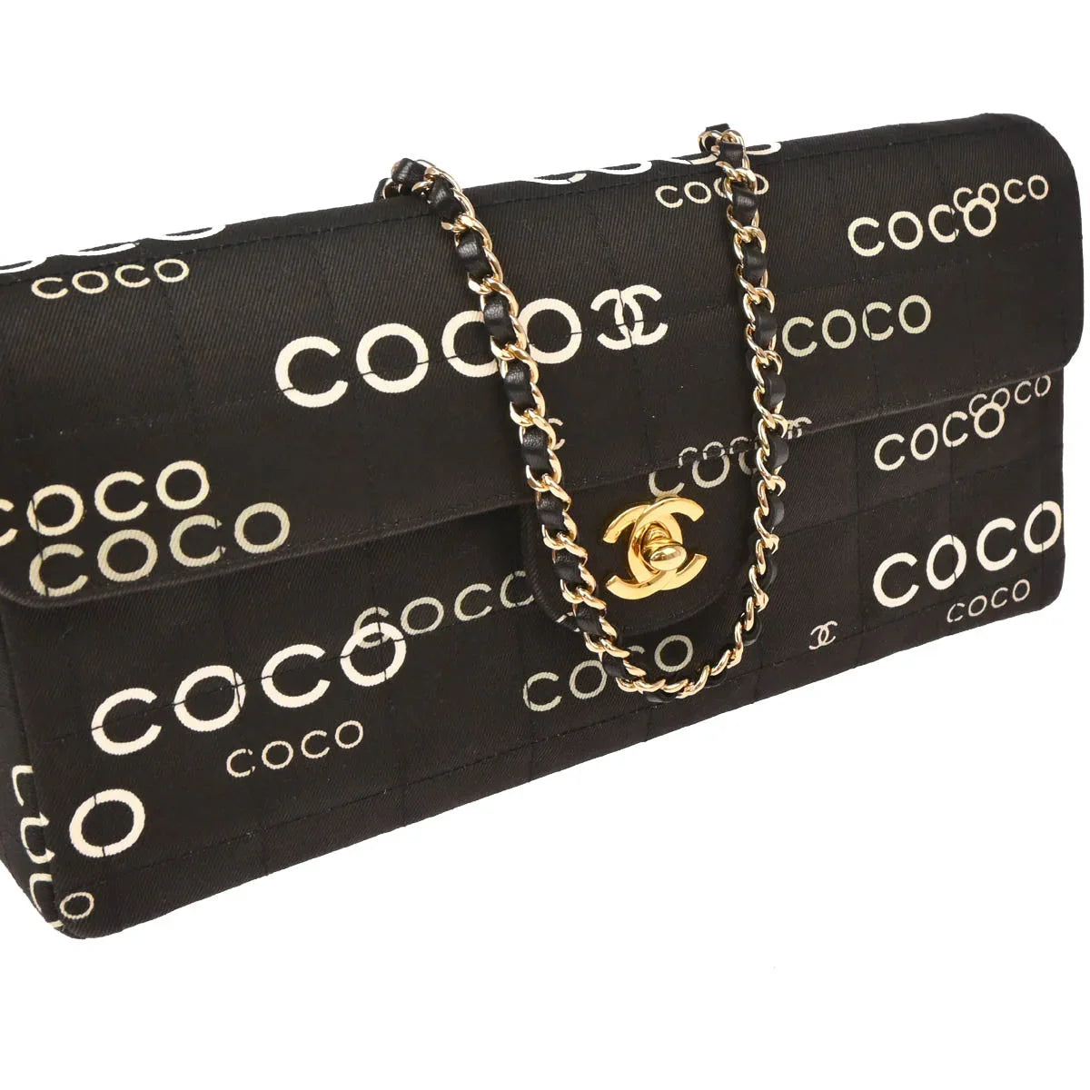 Chanel 2000-2001 Black Canvas COCO East West Choco Bar Shoulder Bag