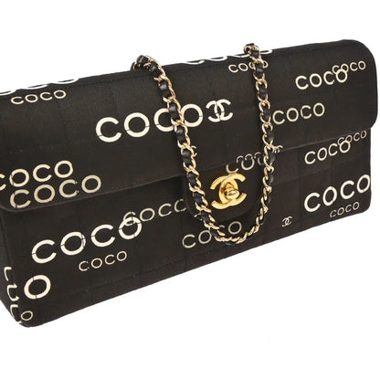 Chanel 2000-2001 Black Canvas COCO East West Choco Bar Shoulder Bag