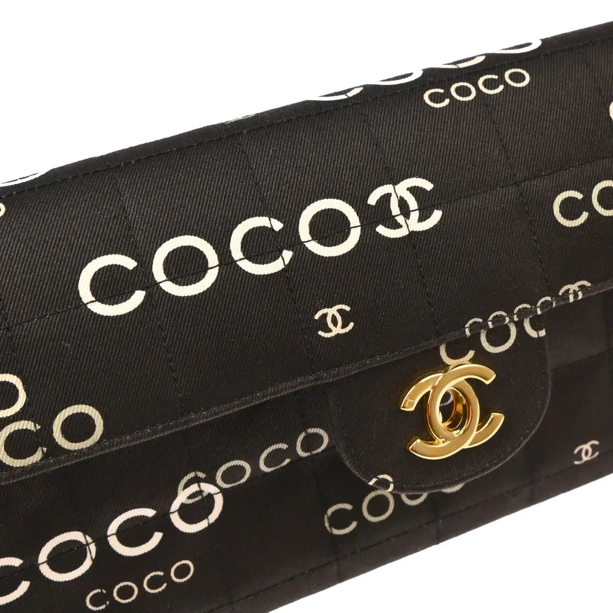 Chanel 2000-2001 Black Canvas COCO East West Choco Bar Shoulder Bag