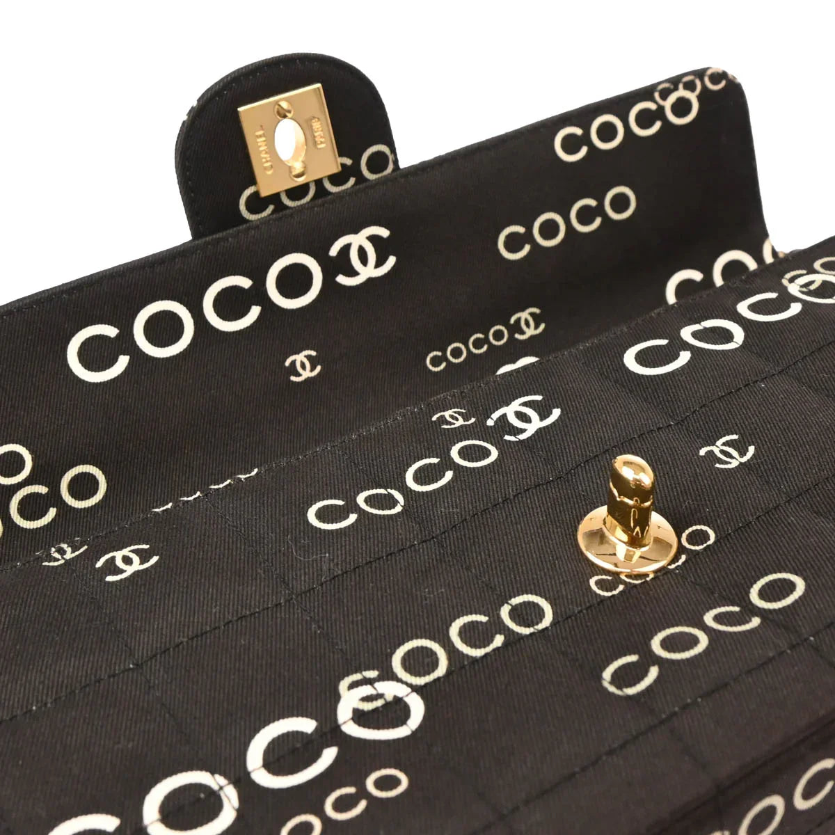 Chanel 2000-2001 Black Canvas COCO East West Choco Bar Shoulder Bag