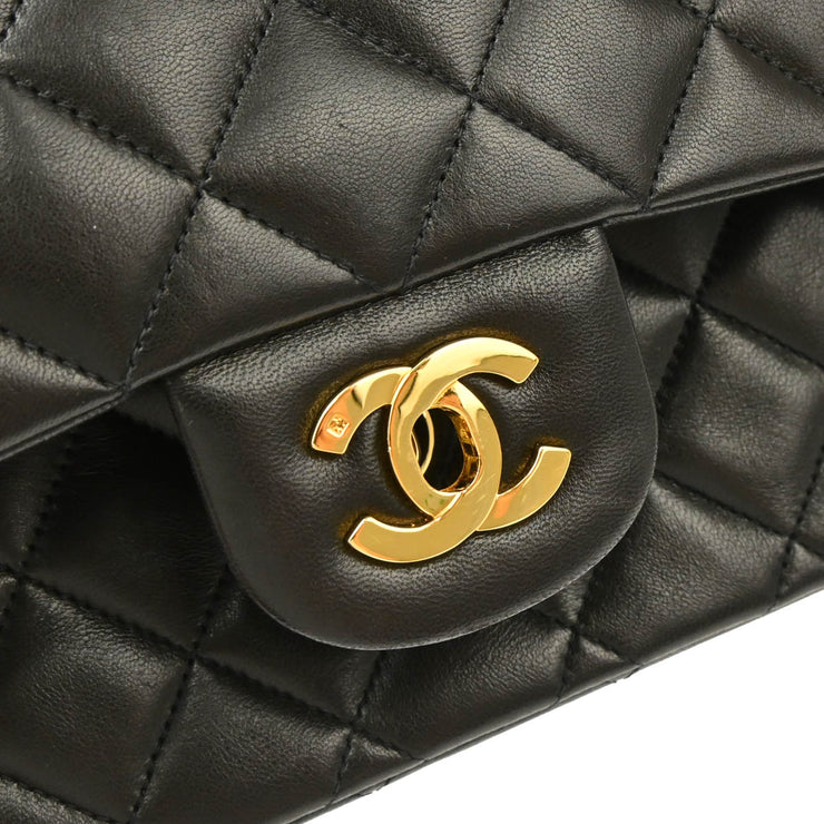 Chanel 1991-1994 Black Lambskin Medium Classic Double Flap Shoulder Bag