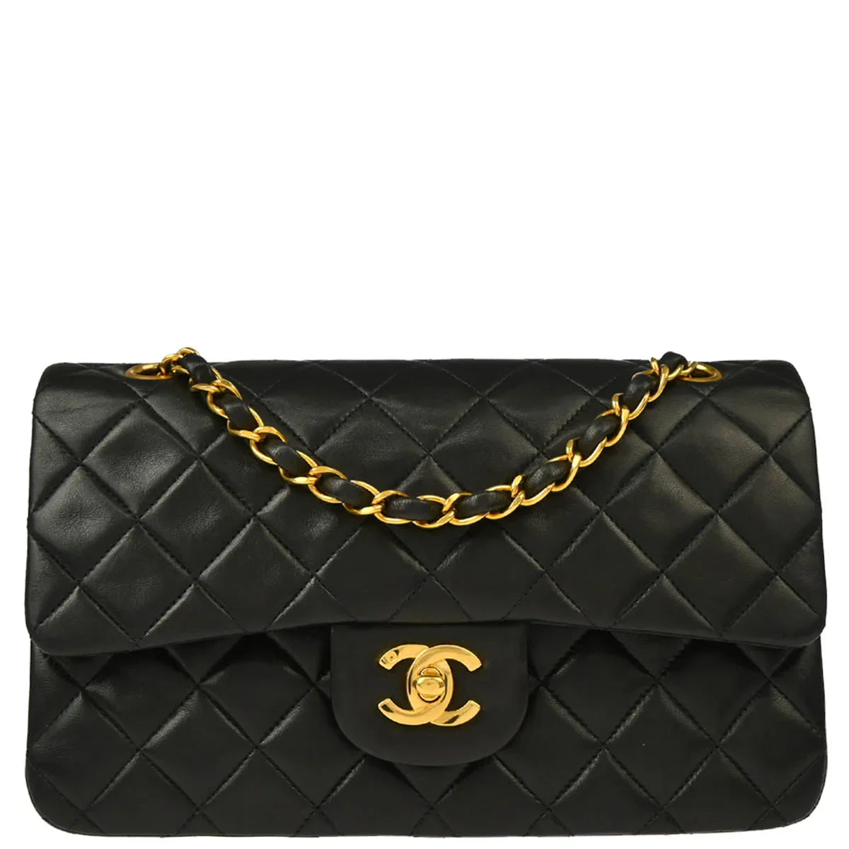 Chanel 1994-1996 Black Lambskin Small Classic Double Flap Shoulder Bag