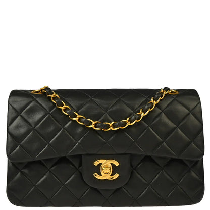 Chanel 1994-1996 Black Lambskin Small Classic Double Flap Shoulder Bag