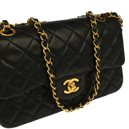 Chanel 1994-1996 Black Lambskin Small Classic Double Flap Shoulder Bag