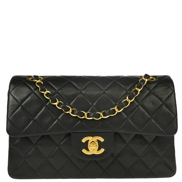 Chanel 2000-2002 Black Lambskin Small Classic Double Flap Shoulder Bag