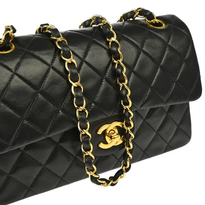 Chanel 2000-2002 Black Lambskin Small Classic Double Flap Shoulder Bag