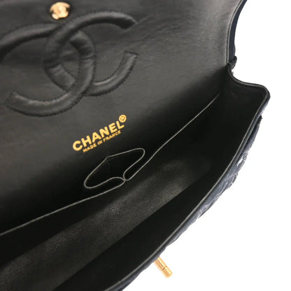Chanel 2002-2003 Navy Canvas Icon Medium Classic Double Flap Shoulder Bag